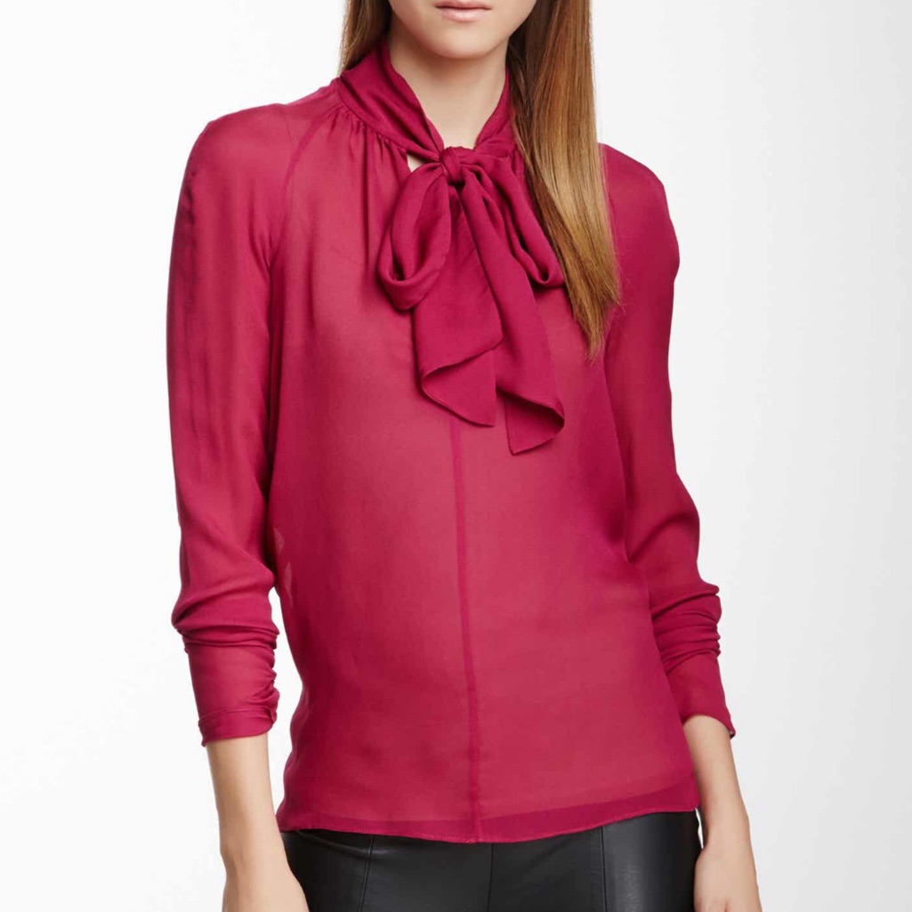 Elizabeth & James Silk Raspberry Bow Daphne Blouse